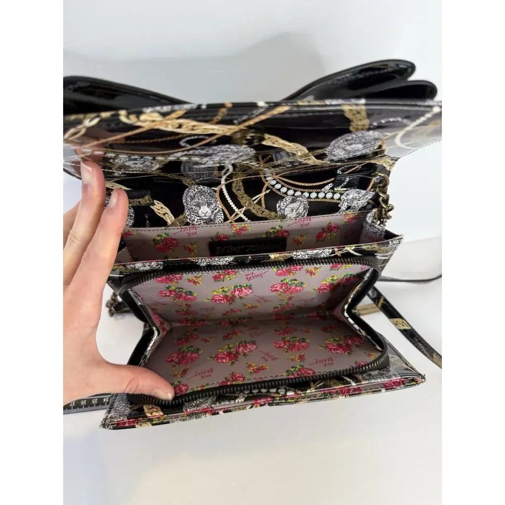 Betsey Johnson XODANI Black Animal Print Leopard Chain Wallet Crossbody Purse - Picture 9 of 14